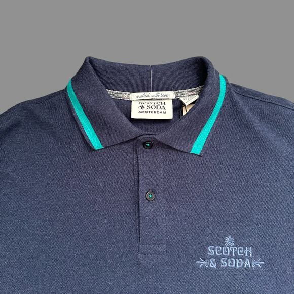 Scotch & Soda Night Heather Faded Navy Mens SS Polo Size S NWT - Picture 3 of 8